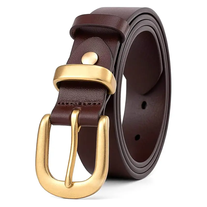 1.1" Women's Leather Belt With Gold Buckle 1