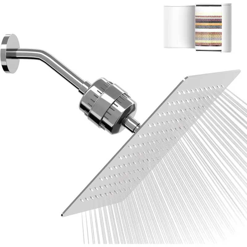 10" 20-Stage Filtered Rain Shower Head W/ 2-Filter Cartridges 1
