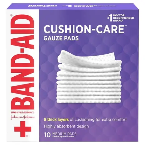 10 Band-Aid Brand Cushion Care Non Stick Gauze Pads 1