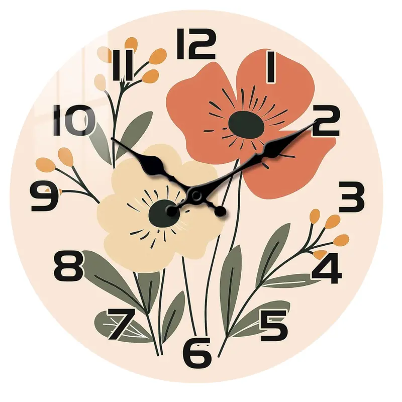 10" Boho Floral Non Ticking Silent Battery Operated Wall Clock 1