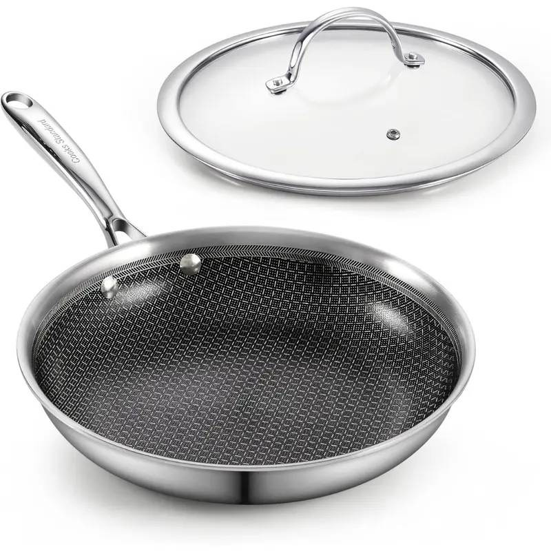 10" Hybrid Nonstick Stainless Steel Frying Pan With Lid 1