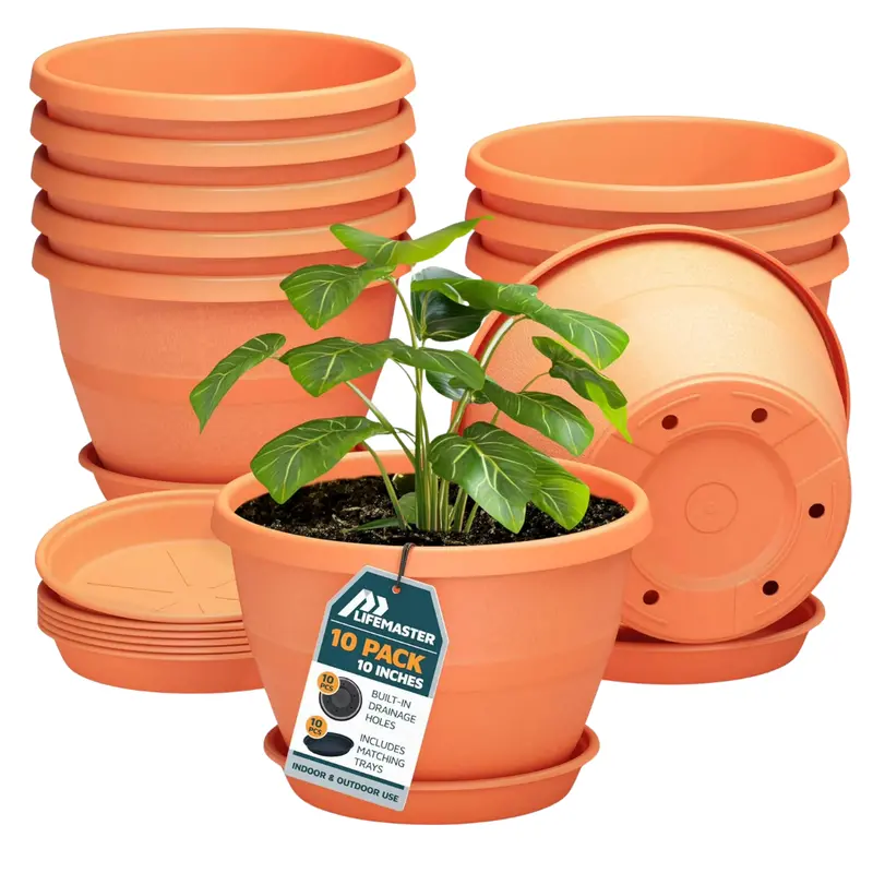 10-Pack 10" Whiskey Barrel Planter With Drainage & Saucer 1