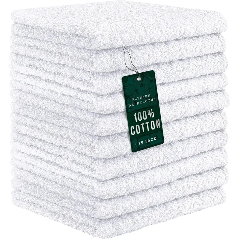 10-Pack 100% Cotton Ultra Absorbent Washcloths (12 X 12") 1