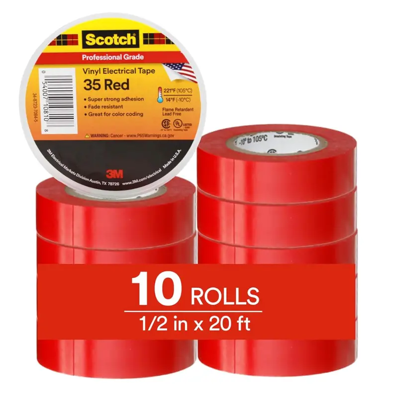 10-Pack 3M Scotch Vinyl Color Coding 35 Electrical Tape (1/2" X 20Ft) 1