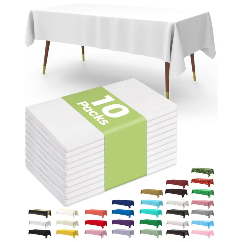 10-Pack 54" X 108" Rectangle Disposable Plastic Table Cloths 1
