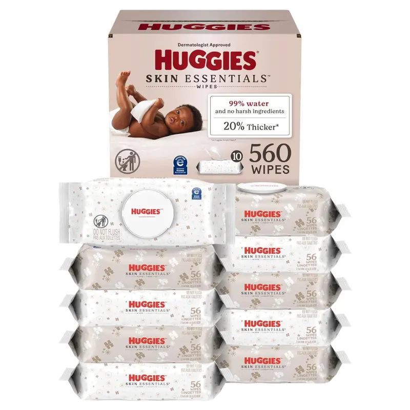 10-Pack Huggies Skin Essentials Baby Wipes (560 Wipes Total) 1