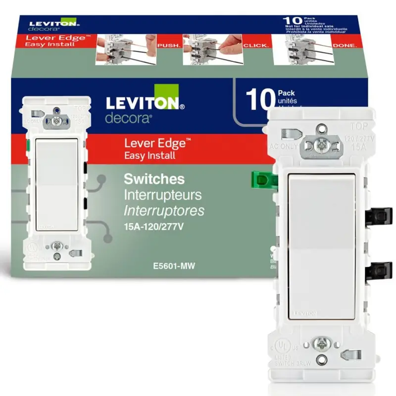 10-Pack Leviton Lever Edge 15 Amp Single Pole Rocker Switch 1