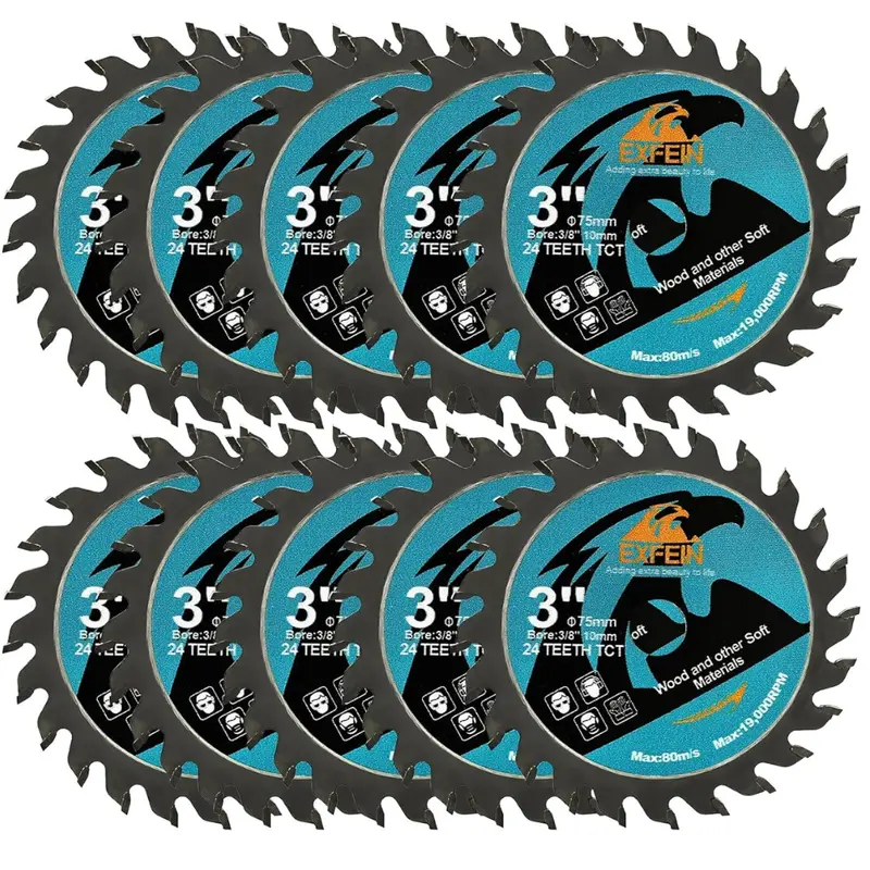 10-Piece Exfein 3" 24T Tct Circular Saw Blade Set W/ 10Mm Arbor 1