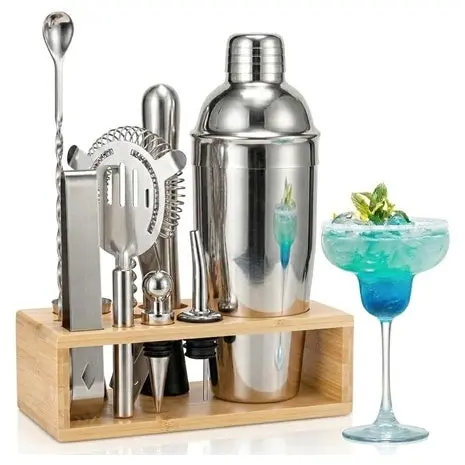 10-Piece Stainless Steel Cocktail Shaker Set With Stand 1