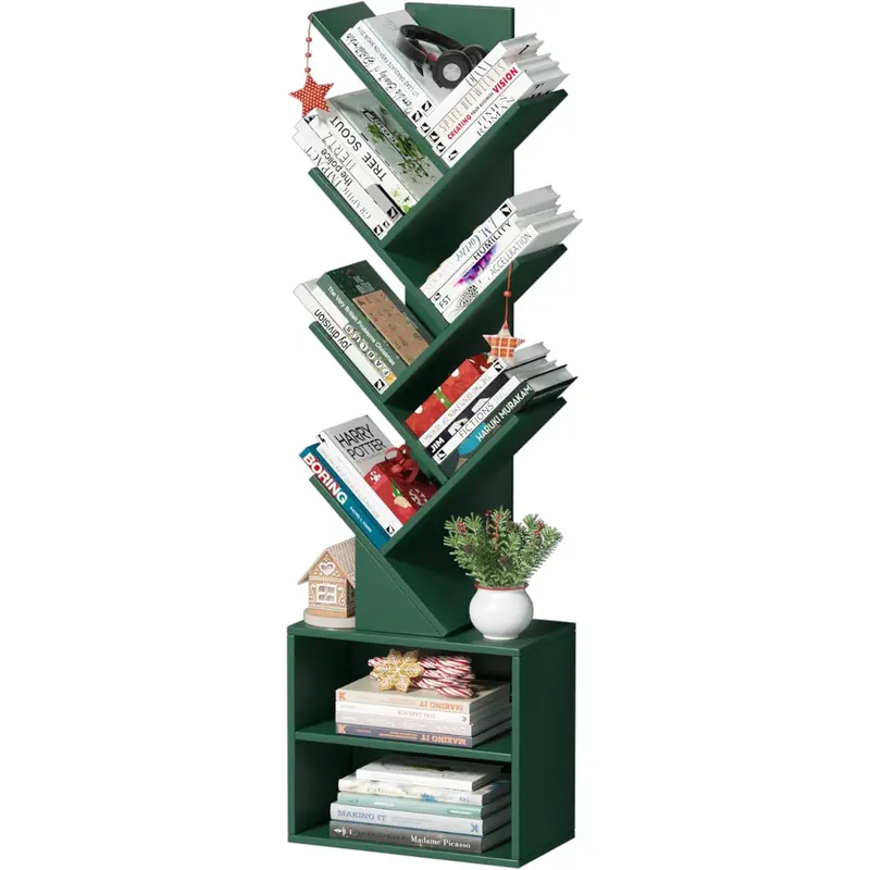 10-Tier Tree Narrow Space Floor Standing Bookshelf 1