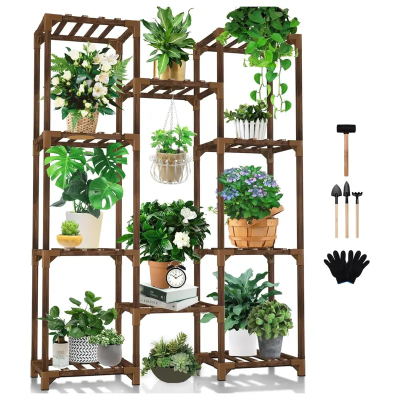 10-Tiers Wood 11-Pot Plant Holder Shelf (34" X 11.6" X 47") 1