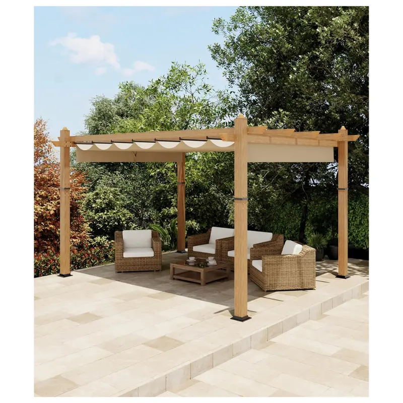 10' X 13' Outdoor Aluminum Faux Wood Grain Patio Pergola 1