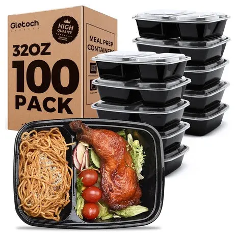 100 2-Compartment Meal Prep Containers With Lids 1