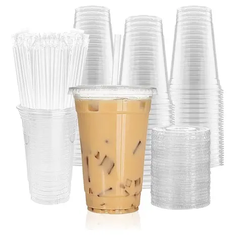 100 20Oz Clear Plastic Cups With Lids And Straws 1