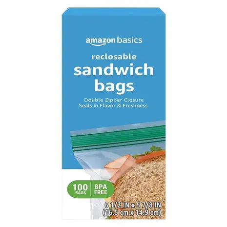 100 Amazon Basics Reclosable Sandwich Double Zipper Storage Bags 1