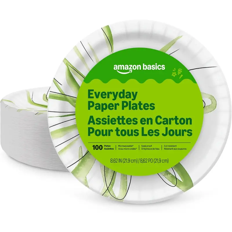 100-Count Amazon Basics 8.62" Disposable Everyday Paper Plates 1