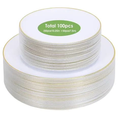 100 Dinner & Dessert Plastic Plates 1