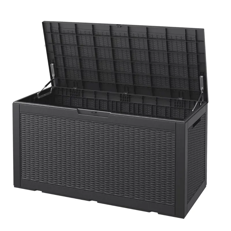 100-Gallon Bifanuo Deck Storage Box W/ Rattan Weave (Black Or Grey) 1