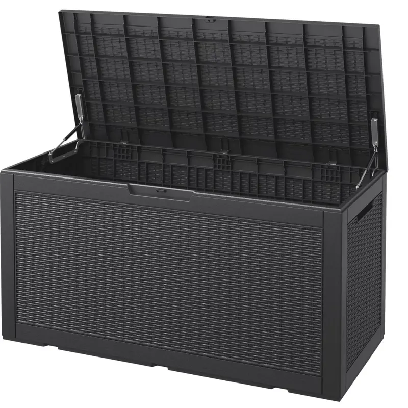 100-Gallon Bifanuo Deck Storage Box W/ Rattan Weave (Black Or Grey) 1