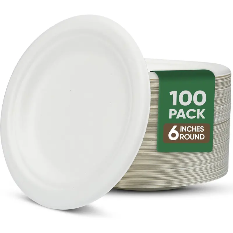 100-Pack 6" Microwavable Water & Oil Proof Small Paper Plates 1