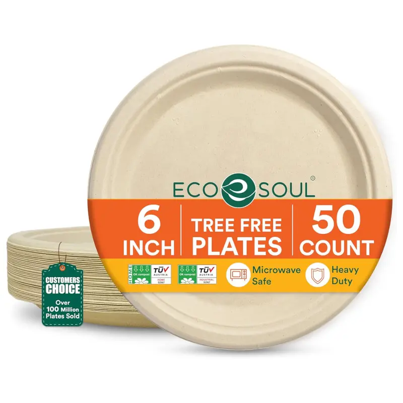 100-Pack Eco Soul 6 Inch Compostable Disposable Paper Plates 1