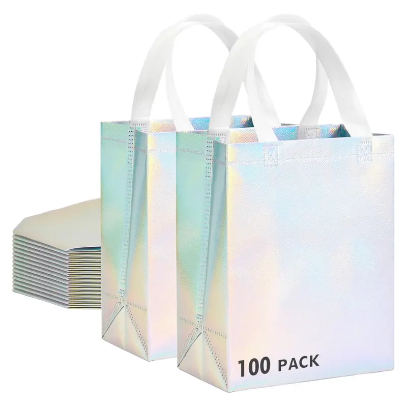 100 Pack Of Iridescent Glossy Gift Bags Medium Size (8X4x10) 1
