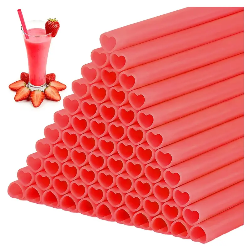 100-Pcs Reusable Red Heart-Shaped Straws 1