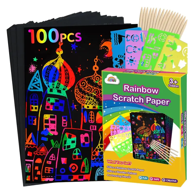 100-Piece 7.2" X 5" Scratch Paper Art Set 1