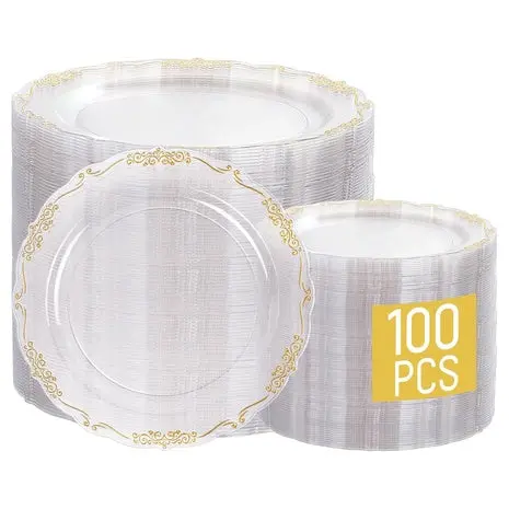 100-Piece Disposable Plates With Elegant Gold Rim 1