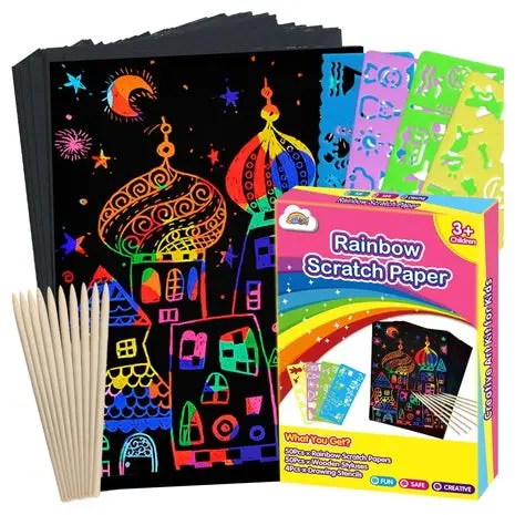 100-Piece Rainbow Scratch Art Paper Set 1
