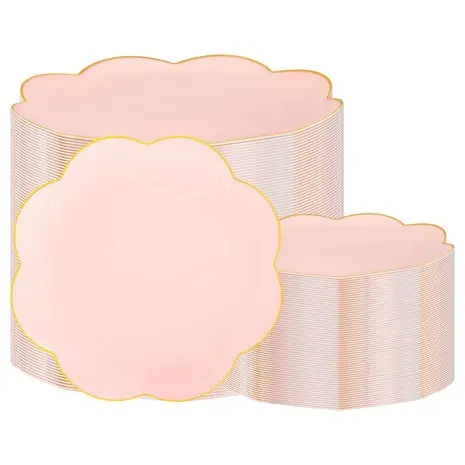 100 Pink & Gold Disposable Dinner & Dessert Plates 1