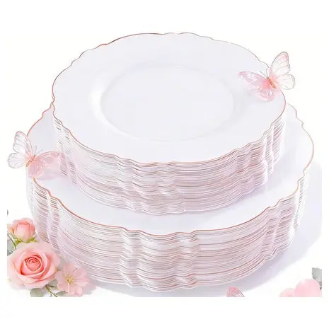 100 Rose Gold Plastic Plates 1