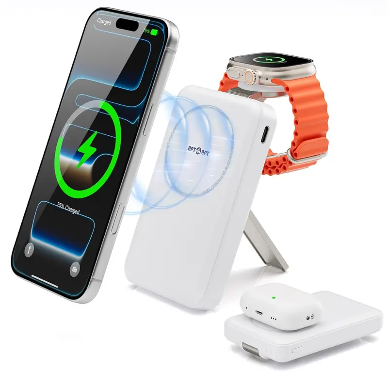 10000Mah 3-In-1 Portable Magnetic Wireless Power Bank With Stand 1