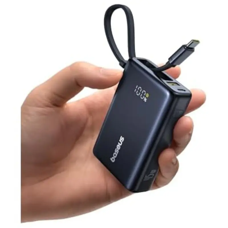 10000Mah Baseus Pd 45W Portable Power Bank With Built-In Usb-C Cable 1