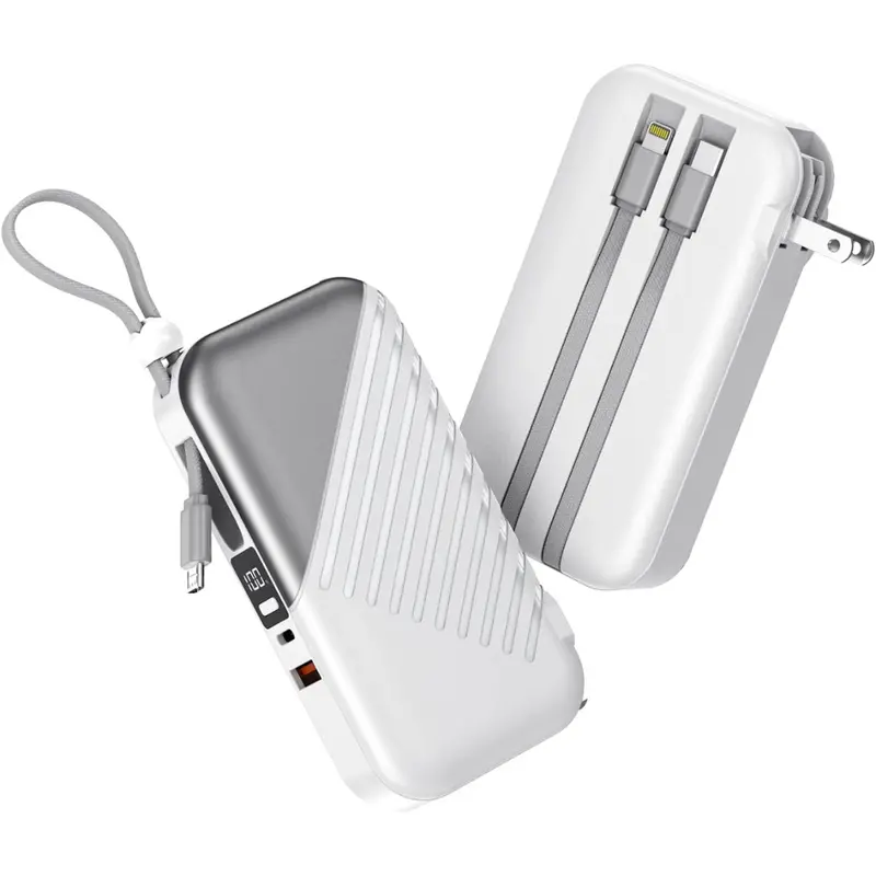10000Mah Portable Usb C 27W Power Bank With Built In Cable 1