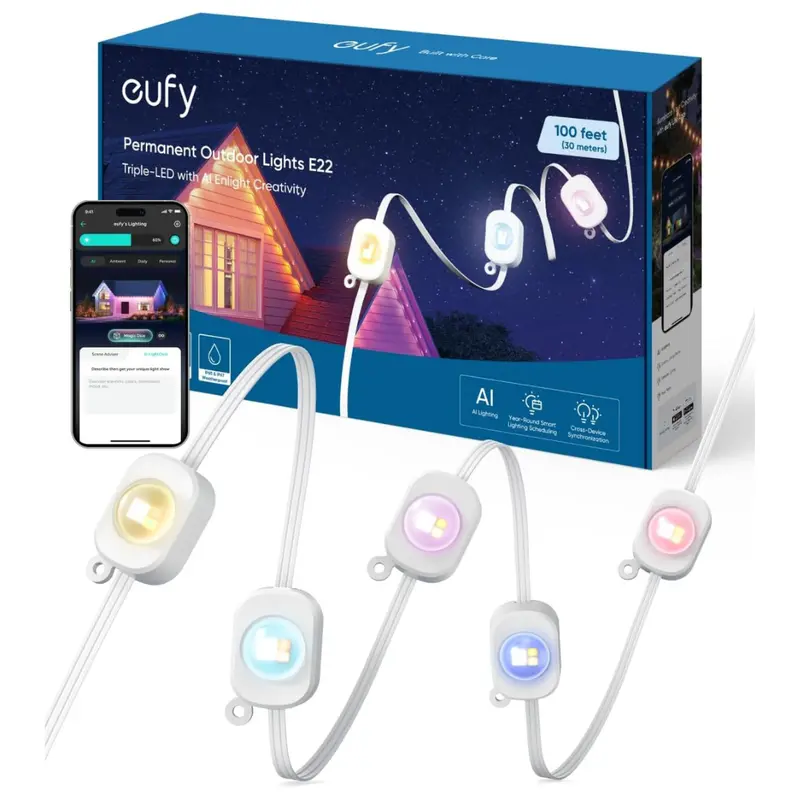 100Ft Eufy Permanent Outdoor E22 60 Triple-Led Lights W/ Cameras 1