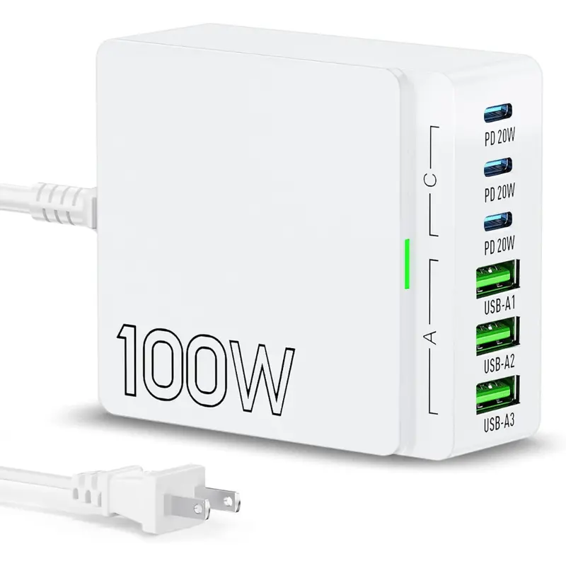 100W 6 Port C & Usb A Wall Charger Power Adapter 1