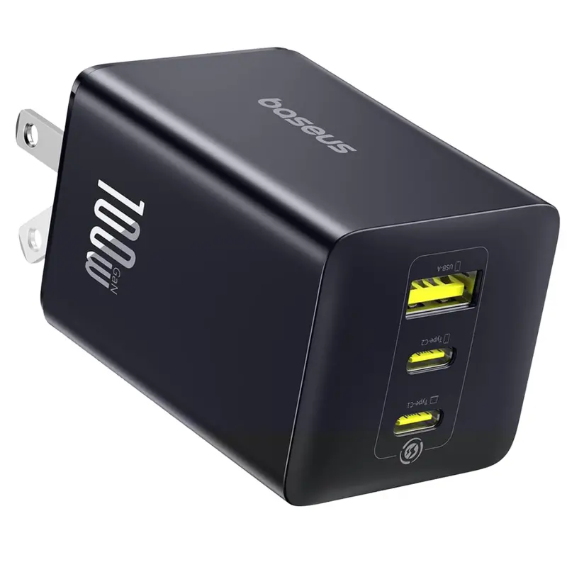 100W Baseus Enerfill 3-Port Usb-C Gan Wall Charger (2X Usb-C & Usb-A) 1