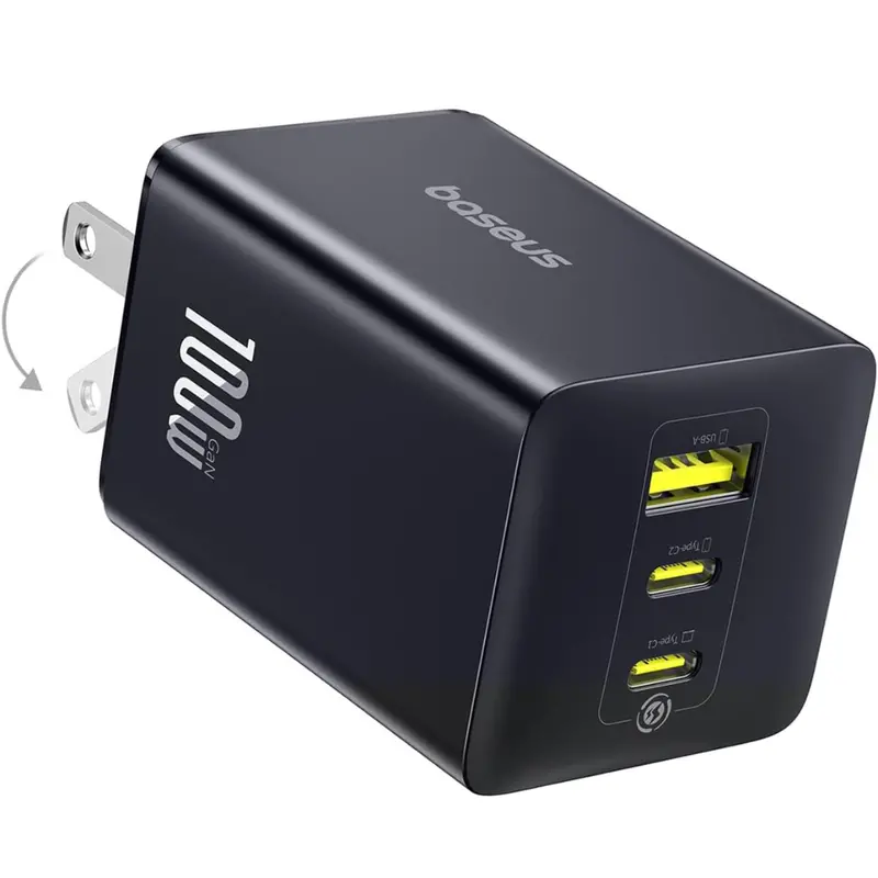 100W Baseus Enerfill 3-Port Usb-C Gan Wall Charger (2X Usb-C & Usb-A) 1