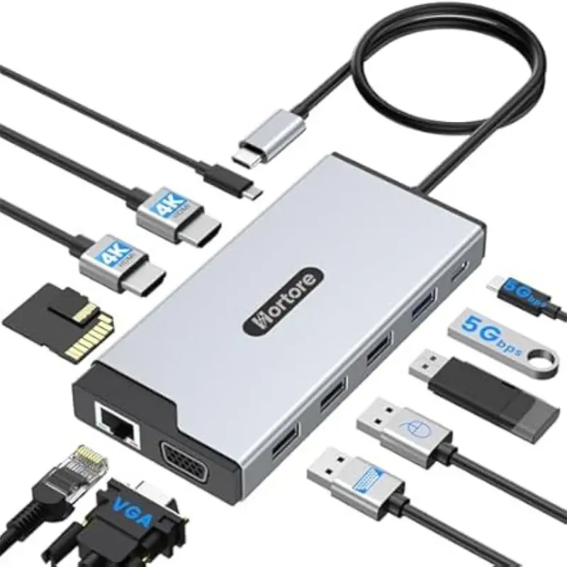 100W Hortore 12-In-1 Usb Docking Station Dual Monitor With 2 Hdmi 1