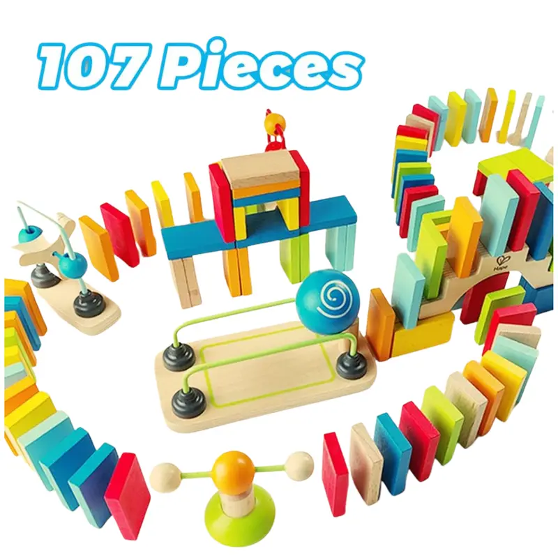 107-Piece Kids Hape Dynamo Wooden Domino Set 1