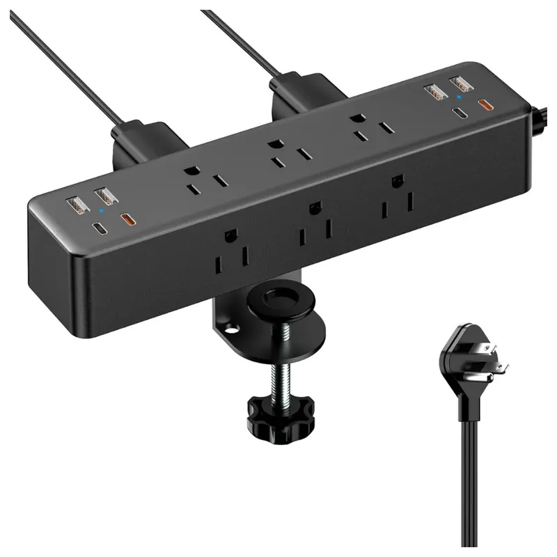10Ft Acozvin Flat Plug Desk Clamp Power Strip W/ 4 Usb Ports 1