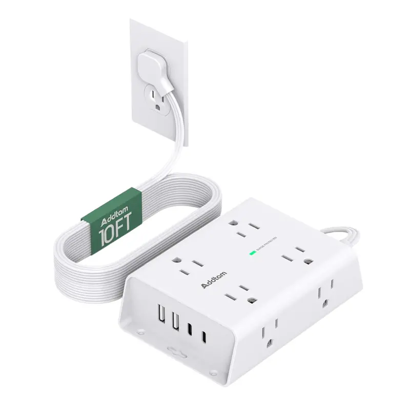 10Ft Flat Plug Extension Cord With Surge Protector 1