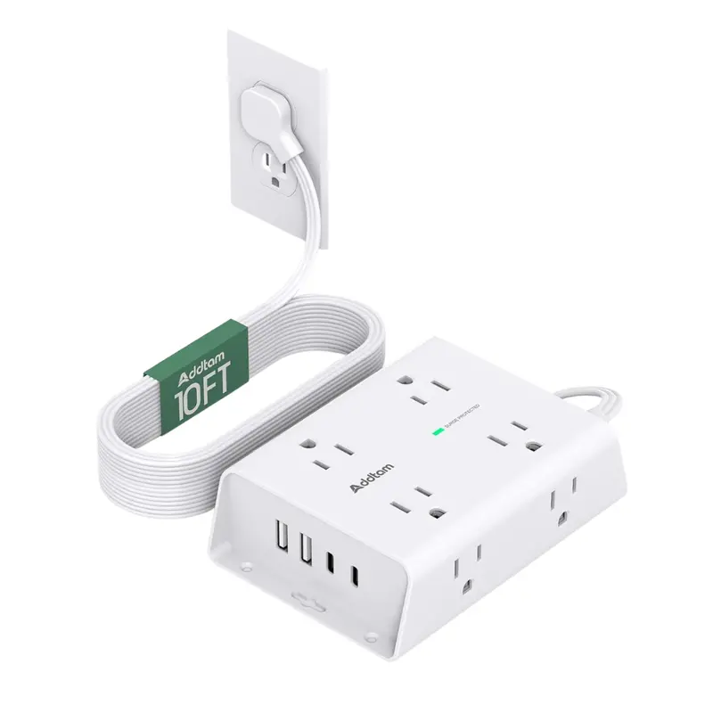 10Ft Flat Plug Extension Cord With Surge Protector 1