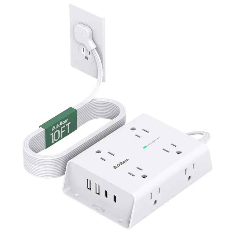 10Ft Flat Plug Extension Cord With Surge Protector 1