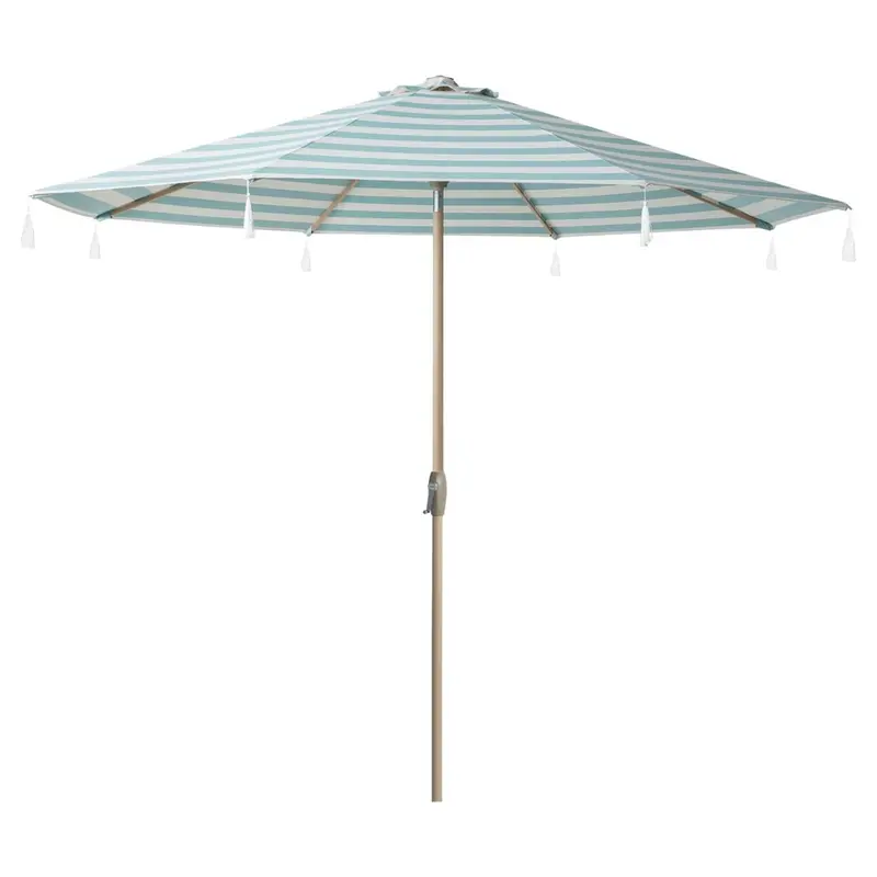 10Ft Tempera Blue & Green Striped Tassel Patio Umbrella W/ Fringe 1
