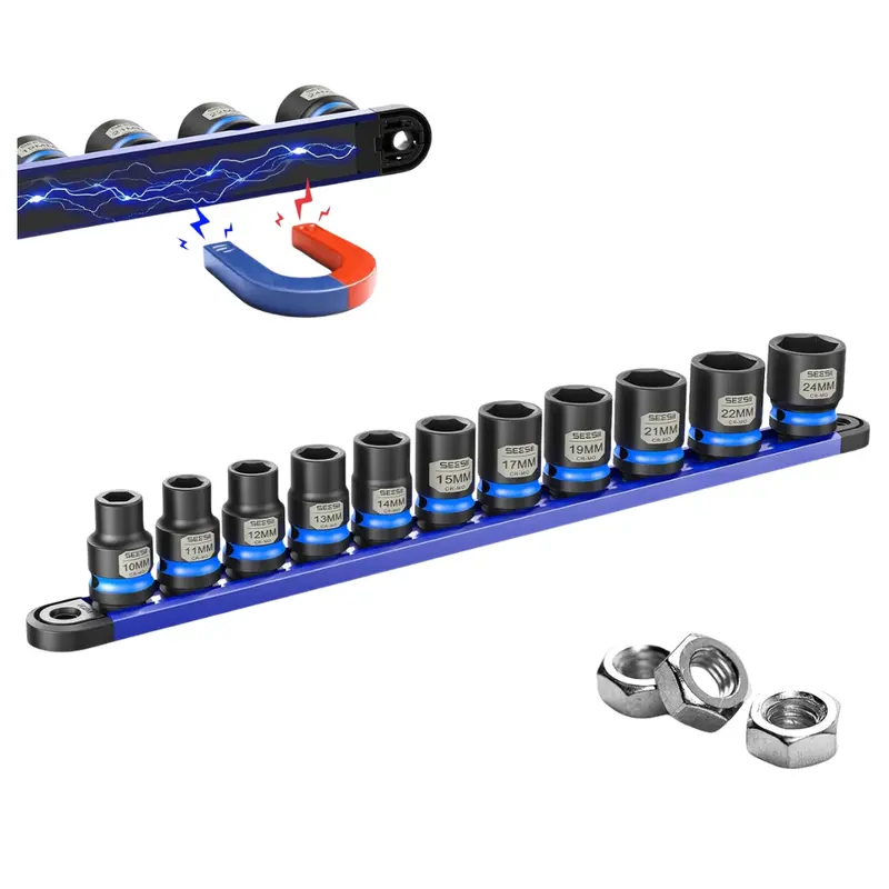 11-Piece Seesii 1/2" Drive Cr-Mo Shallow Impact Socket Set W/ Magnetic Organizer 1