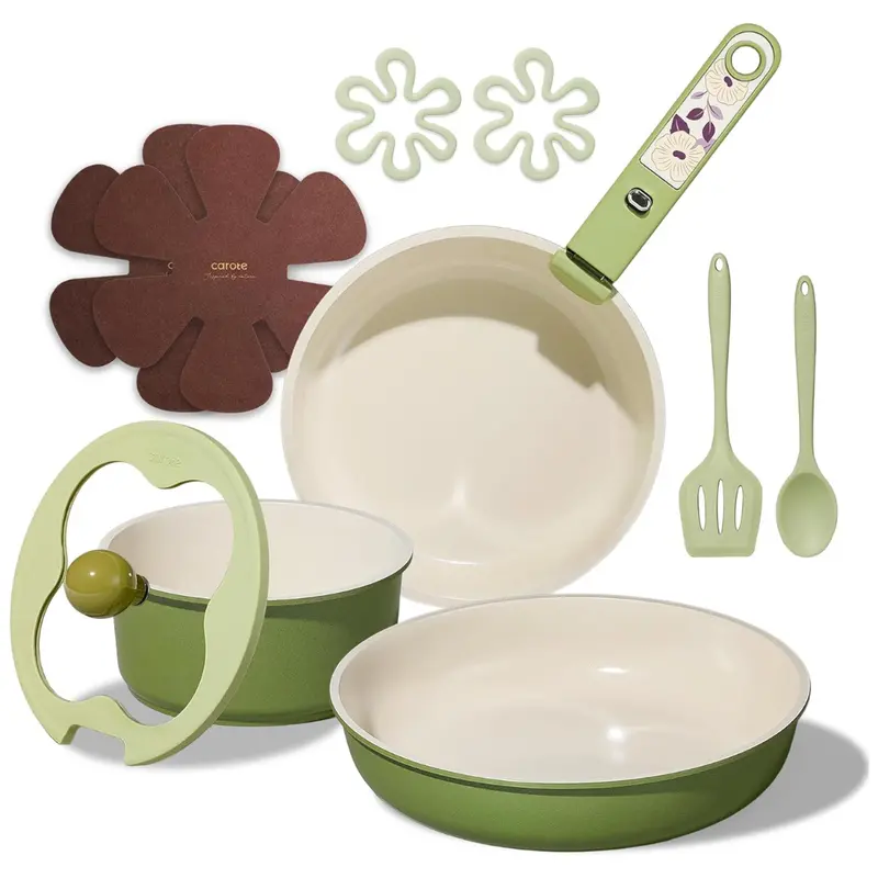11-Pieces Ceramic Non Stick Cookware Set With Removable Handle 1