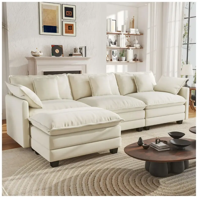 111.5" Bedluxury 3-Seat Modular Sectional Sofa With Ottoman 1