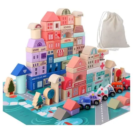 115-Piece Wooden City Building Blocks Set 1